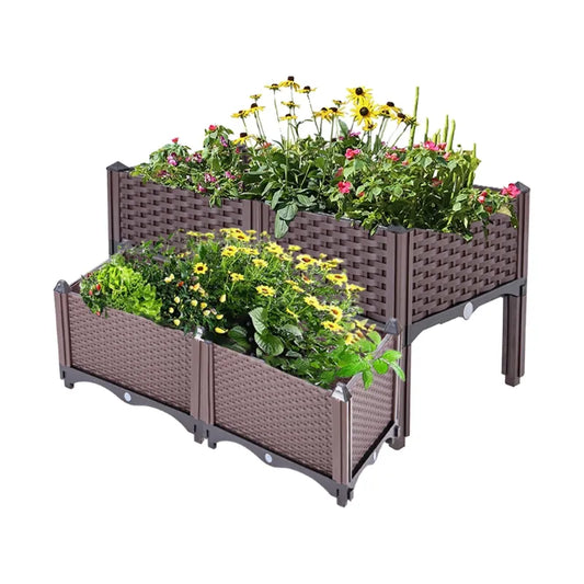 Rectangular Raised Garden Bed Kit Indoor Outdoor Plastic Planter Grow Box Flowerpot Elevated Garden Bed Garden Pots & Planters